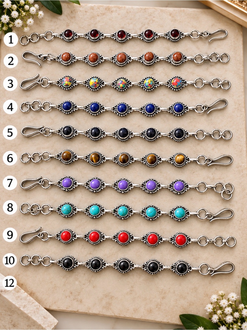 Multi Rare Mix Gemstone Cuff Bracelet 925 Sterling Silver Plated Boho